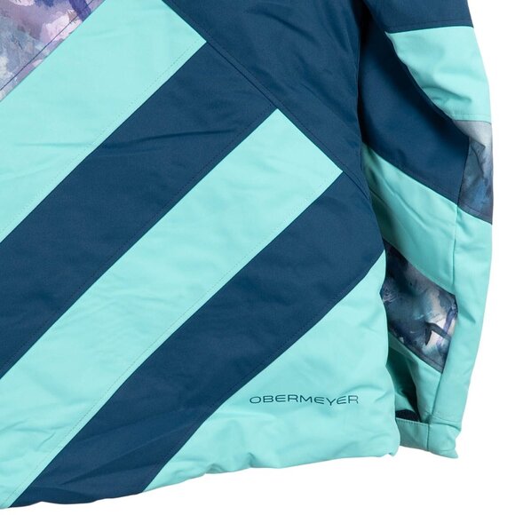 Obermeyer Youth Jacket Teen XL 18 Insulated Winter Jacket Blue Teal Floral Hood - Picture 6 of 7